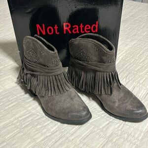 Not Rated Fancy Free grey fringe ankle boots with fringe detail